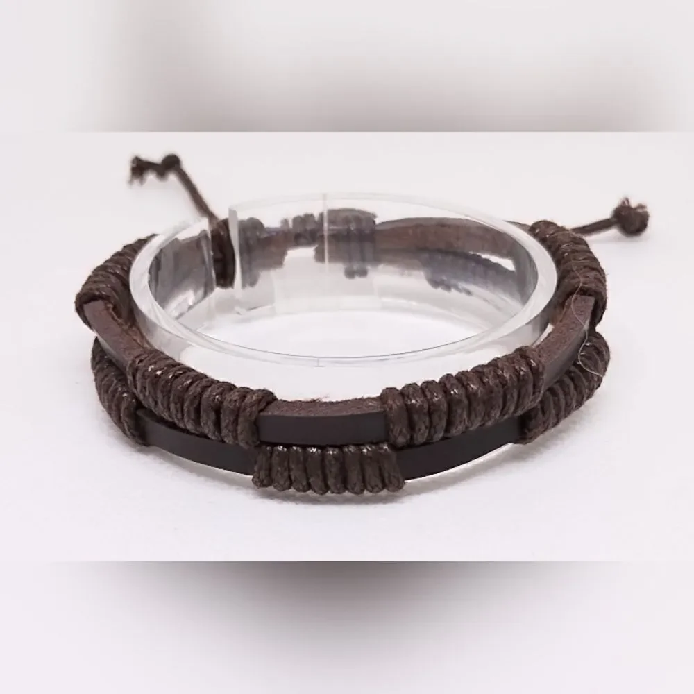 Men's bracelet leather layered brown‎ new e32